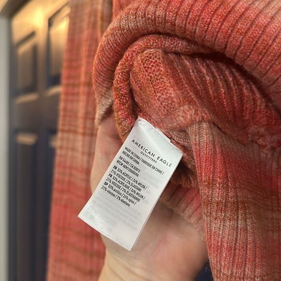 American Eagle Ribbed Wrap Front Striped Cropped Long Sleeve Sweater Size S NWT - Picture 5 of 5